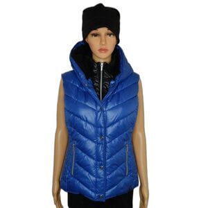 NEW Marc New York Puffy Winter Ski Vest Lined Hood Blue Women's Size Medium
